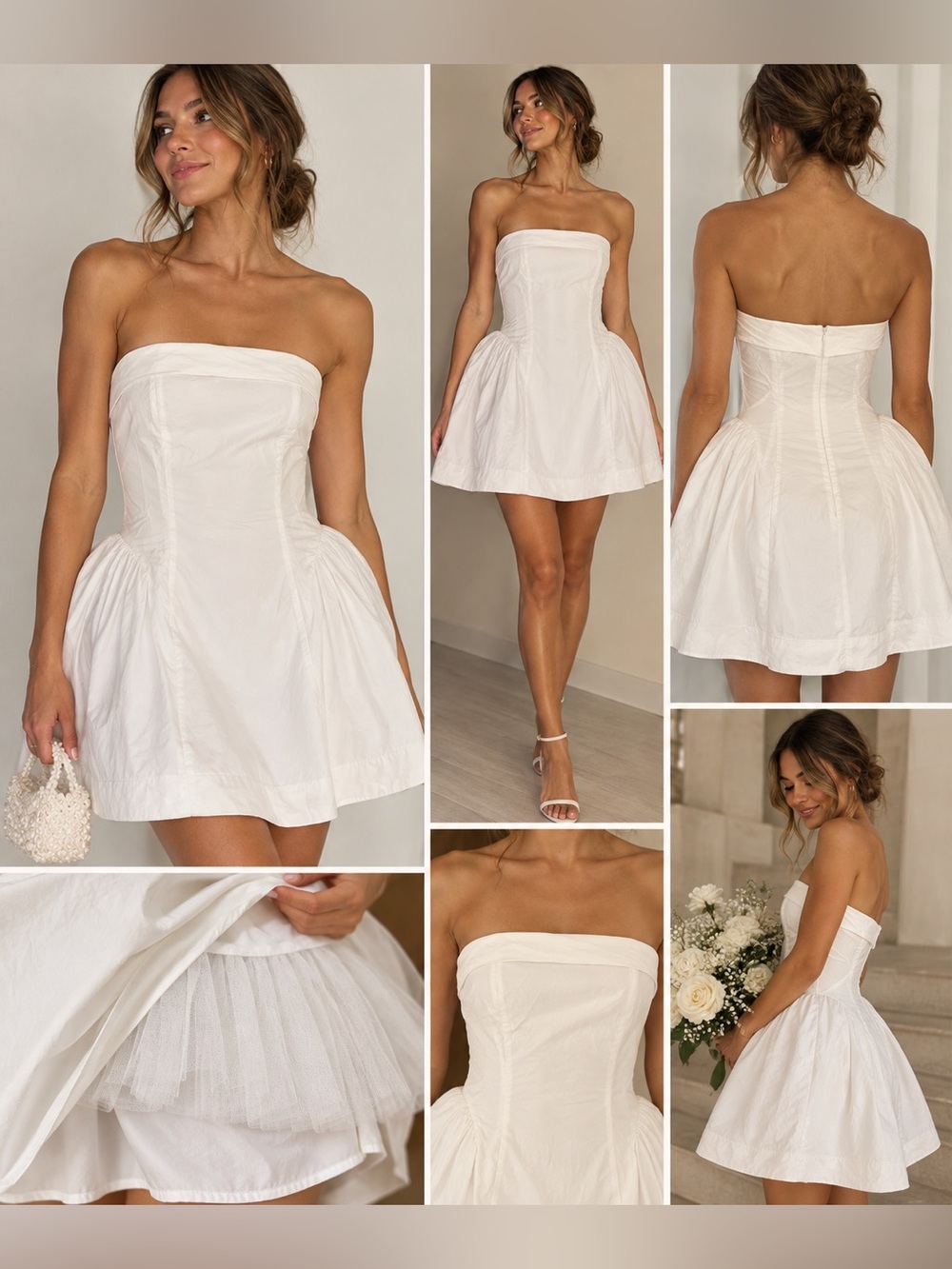 MABLE Size S White Strapless Mini Dress Fit & Flare Tulle Bridal Elope Corset